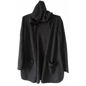 Vertical design womens small 2ply cashmere sweater cardigan gray lightweight